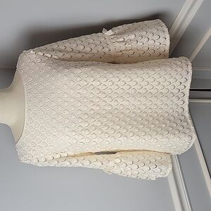 RSVP | TALBOTS Cream Leaf Eyelet Boat Neck Party Holiday Boho Bell Sleeve Blouse